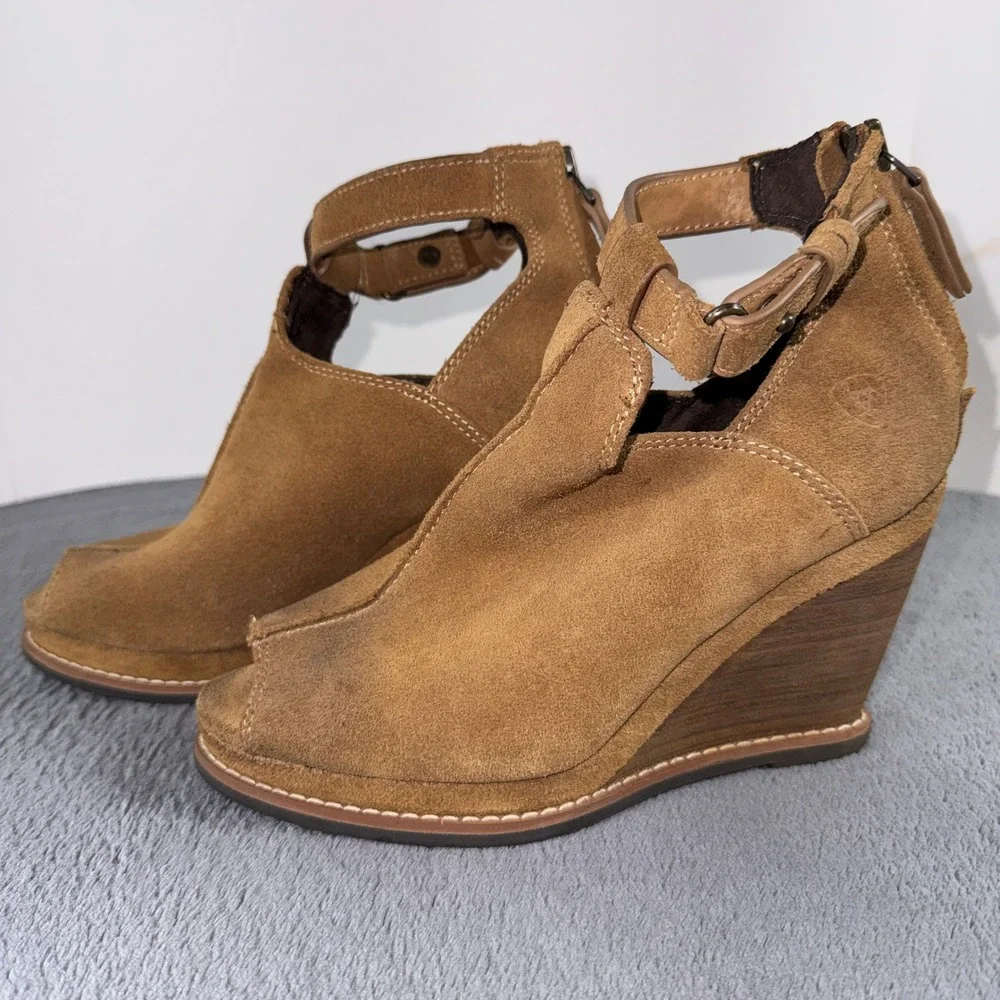 Ariat Boots Womens 6.5 Wedge Ankle Booties Brown Leather Peep Toe Casual BackZip